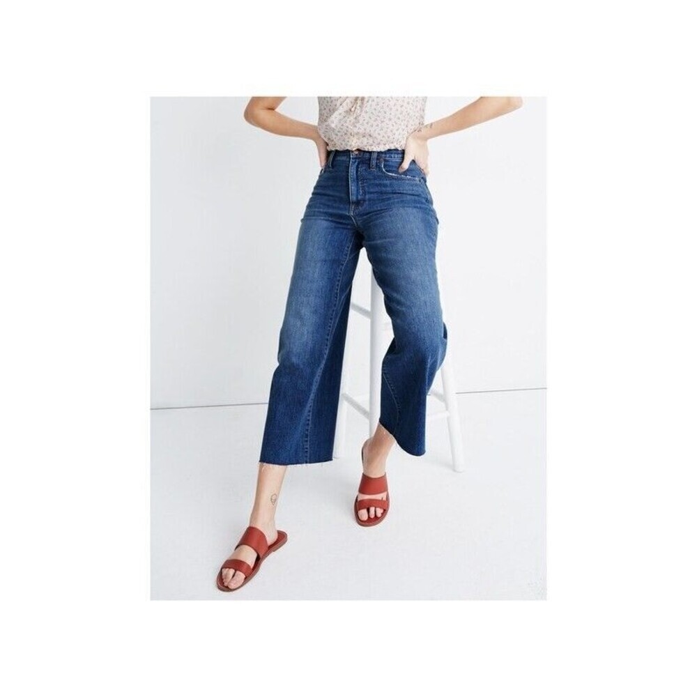 Madewell Wide-Leg Crop Jeans in Marsing Wash: Raw-Hem Edition Womens Sz 26 $128